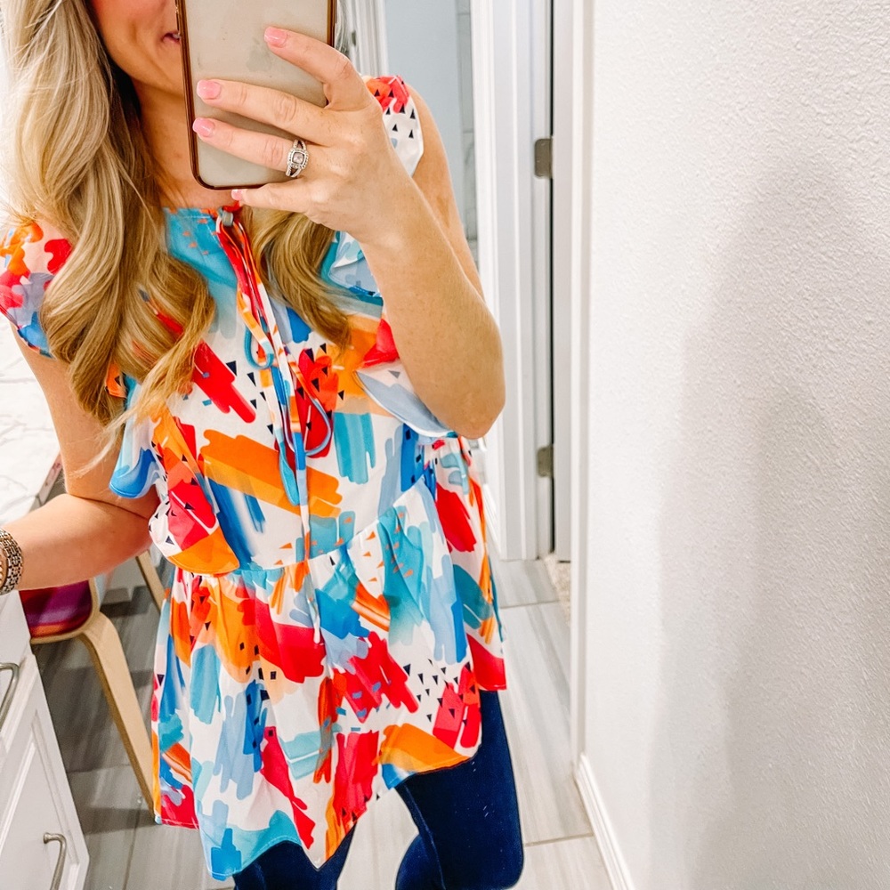 New in bag, multiple sizes, watercolor blouse